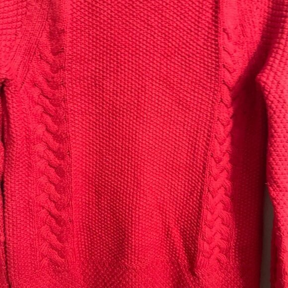 Ann Taylor Women's Red Wool Blend Cable Knit Bobble Raglan Sweater Medium - Picture 3 of 7